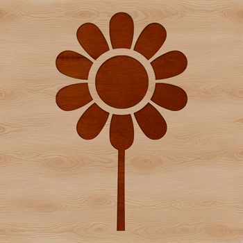 A simple line drawing of a sunflower with large bright yellow petals and dark center.