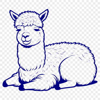 A high-quality digital illustration of a relaxed alpaca lying down.