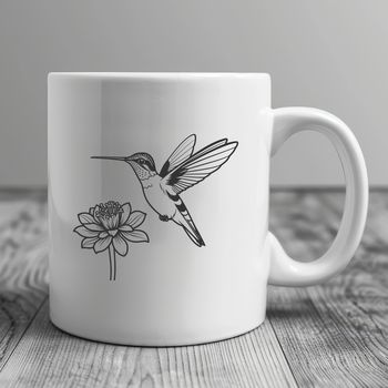 A colorful illustration of a hummingbird in mid-air, surrounded by floral patterns.