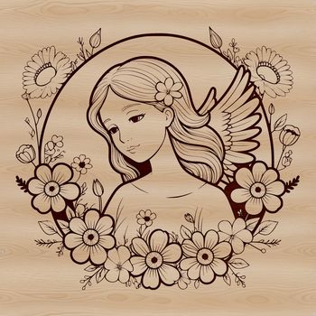 An angel with floral elements depicted in a vector format.