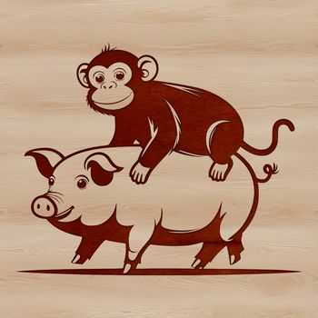 A monkey-pig hybrid in a simplified vector design.