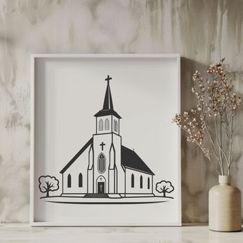 A simple design of a Baptist church with a classic facade, suitable for vector art and cutting machine projects.