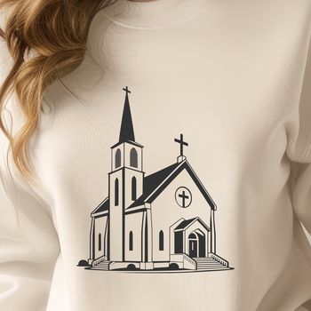 A detailed illustration of a Baptist church building in a modern design style.