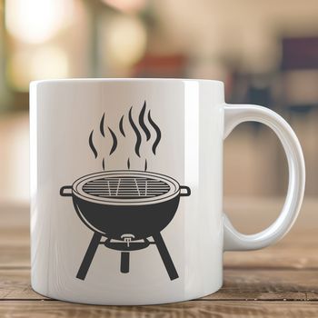 A simple illustration of a backyard BBQ setup with grill and utensils.