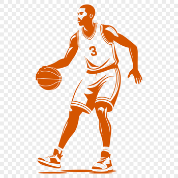 A high-resolution vector illustration of a male basketball player in action.