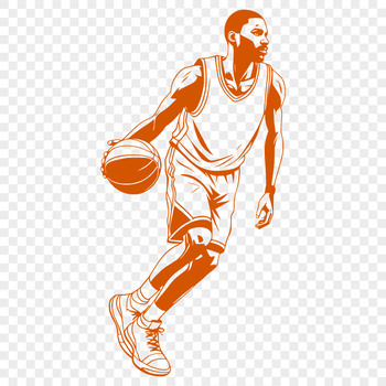 A 3D illustration of a male basketball player holding a ball.