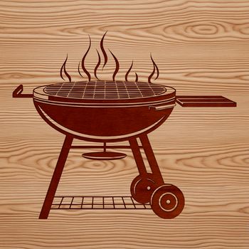 Illustrated grill with sizzling food, perfect for graphic design and digital art.