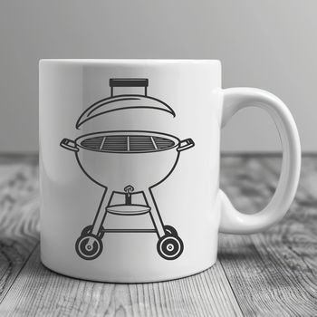 A vector graphic illustration of a backyard BBQ setup with grill and utensils.