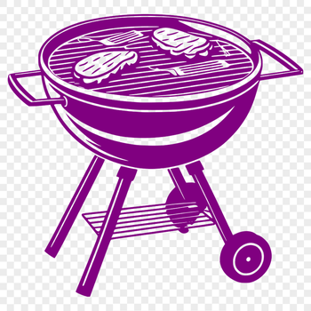 A graphic illustration of a barbecue grill with utensils and food, created as a vector design.