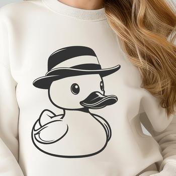 A cartoon duck wearing a hat, suitable for clip art and vector design.