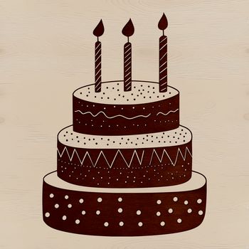 Vector graphic design of a birthday dessert cake with layered frosting and sprinkles.