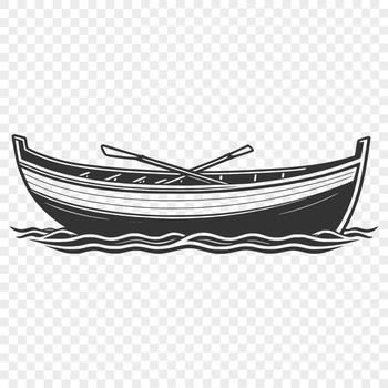 A simple row boat illustration suitable for clip art and vector design projects.