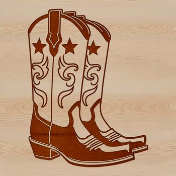 Vector illustration of cowboy boots with intricate stitching details.