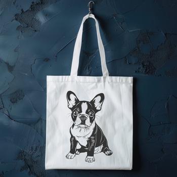 An illustration of a sitting Boston Terrier dog breed in vector format.