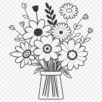 An illustration of a mixed floral arrangement with various blooms and greenery.