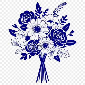 An illustration of a collection of colorful flowers tied together with a ribbon.