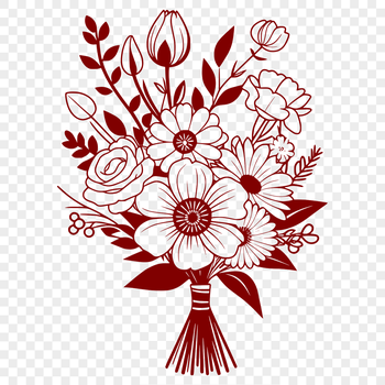 A hand-drawn illustration of a colorful bouquet of mixed flowers arranged in a decorative vase.