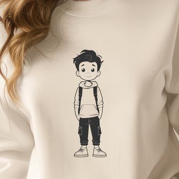 An SVG vector graphic of a child in a neutral pose for design projects.