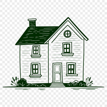 A digital illustration of a single-family house in a simple design.