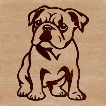 A stylized illustration of a Bulldog standing upright on its hind legs.