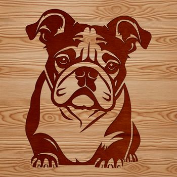A digital illustration of a bulldog sitting on its haunches.