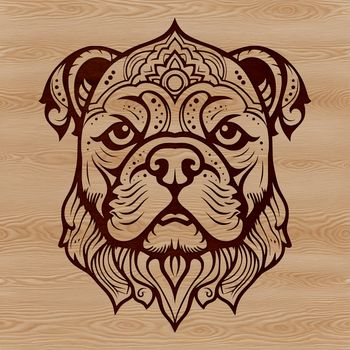 An illustrated Bulldog's head with ornate details, suitable for vector design or cutting machine projects.
