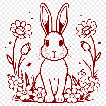 A full-body rabbit illustration with floral patterns in the background.
