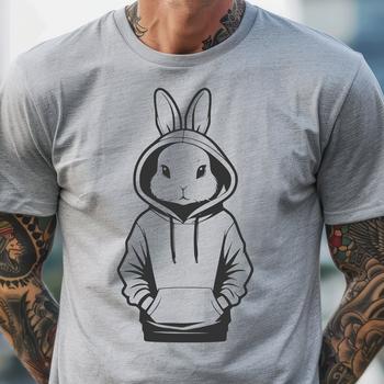 A simple rabbit design with a hooded sweater, suitable for various digital applications.