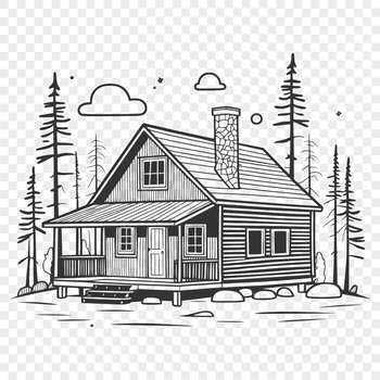 A stylized cabin illustration designed as a vector graphic, suitable for various digital applications.