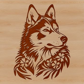 A white Siberian Husky dog's head with detailed fur texture, suitable for vector art and graphics design.