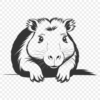 A large South American rodent peeking out from behind a leafy green stem.
