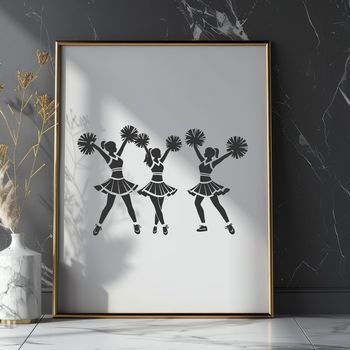 A young female cheerleader in a uniform and pom-poms, perfect for vector design projects.