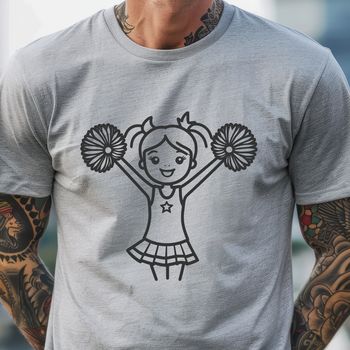 A digital illustration of a female cheerleader in motion, suitable for vector graphics and cutting machine designs.