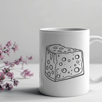 A vector illustration of a block of cheese in various shapes and styles.