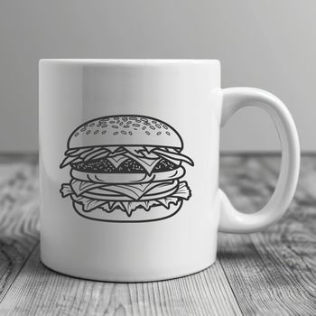 A digital representation of a classic hamburger with a round patty and toppings.