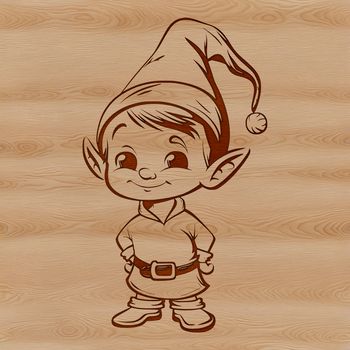 A small, standing Christmas elf figurine made from vector art.
