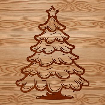 A stylized digital illustration of a Christmas tree with branches and ornaments.