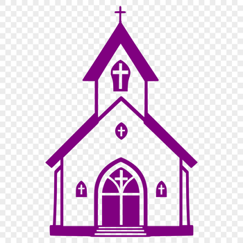 SVG illustration of a church building with architectural details.