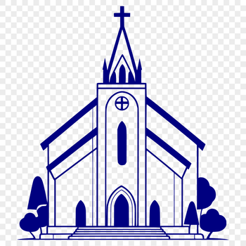 A detailed architectural illustration of a church building with intricate designs.