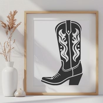 Illustrated cowboy boots with intricate design for vector art and DIY crafts.