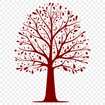 A stylized illustration of a tree with a trunk, branches, and leaves.