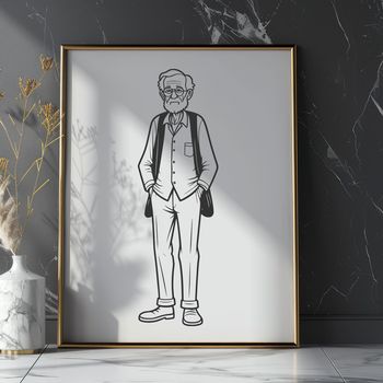 Silhouette of an older male adult in simple line art style.