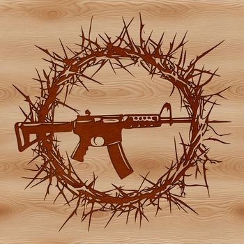 A detailed illustration of a rifle with thorns, emphasizing its design features.