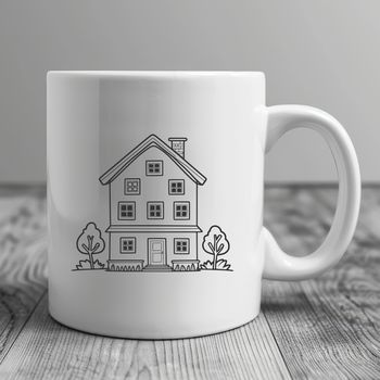 A simple vector illustration of a house with a front door and windows.