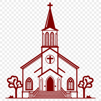 A stylized vector illustration of a traditional Baptist church architecture.