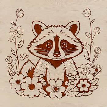 A detailed illustration of a raccoon's face with fur textures, used as a vector clip art design.
