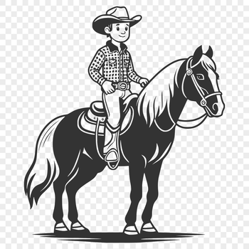 A digital illustration of a rugged cowboy riding a horse, suitable for vector graphics and cutting machines.