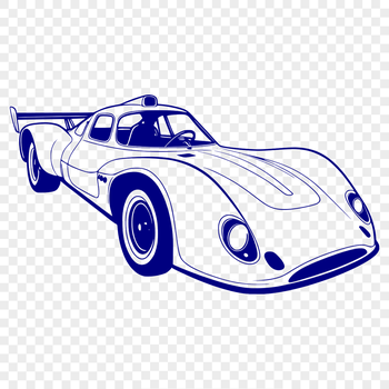 A racing car speeding down the track, designed as a vector graphic for digital use.