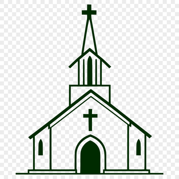 An SVG vector art representation of a classic Baptist church building.