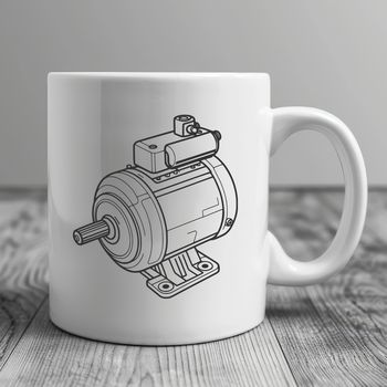A digital representation of a motor component with detailed lines and curves.